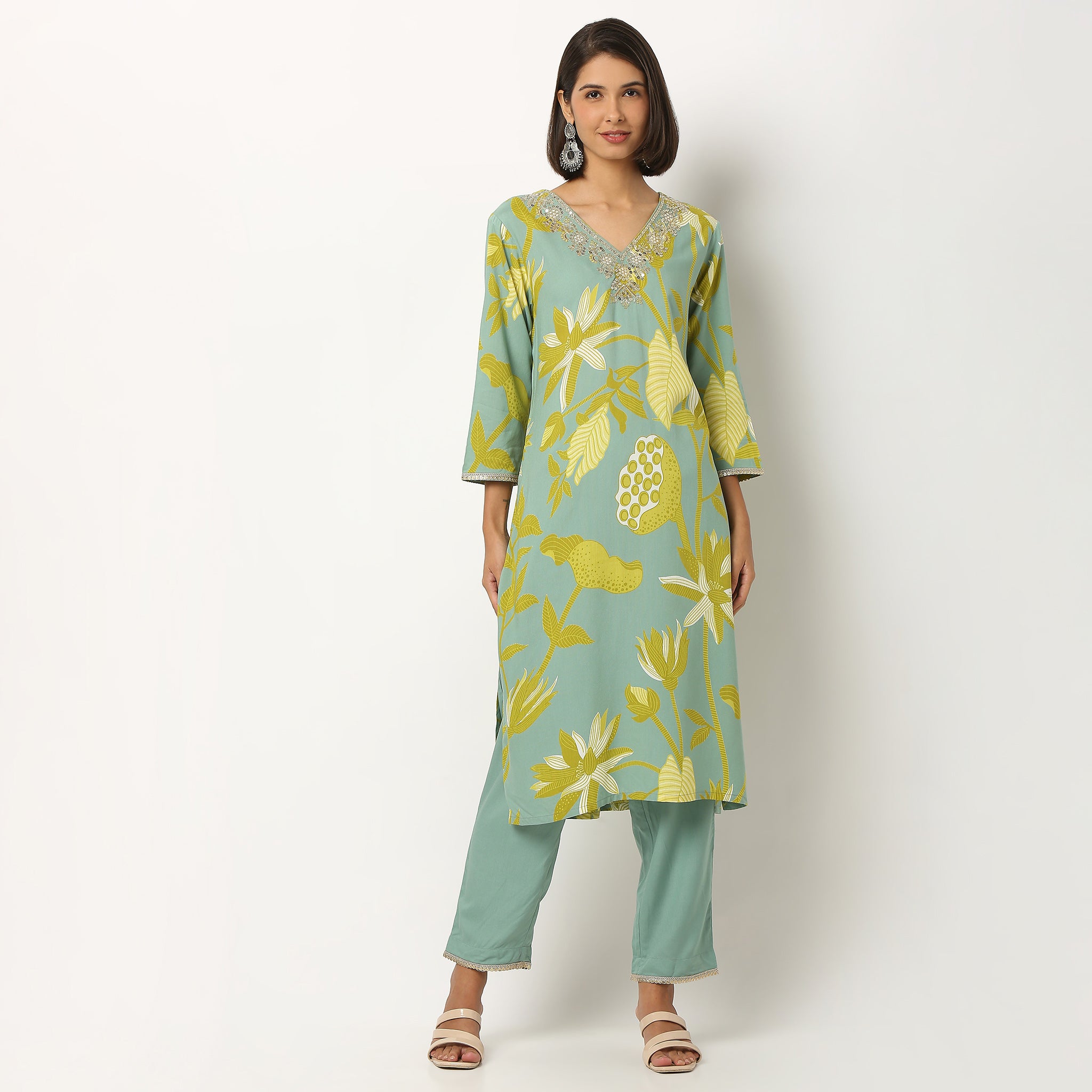 Rayon Printed Kurta Pant Set