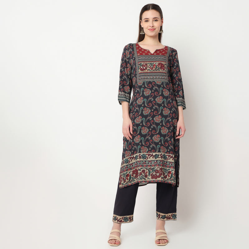 Printed Straight Kurta with Pant Set