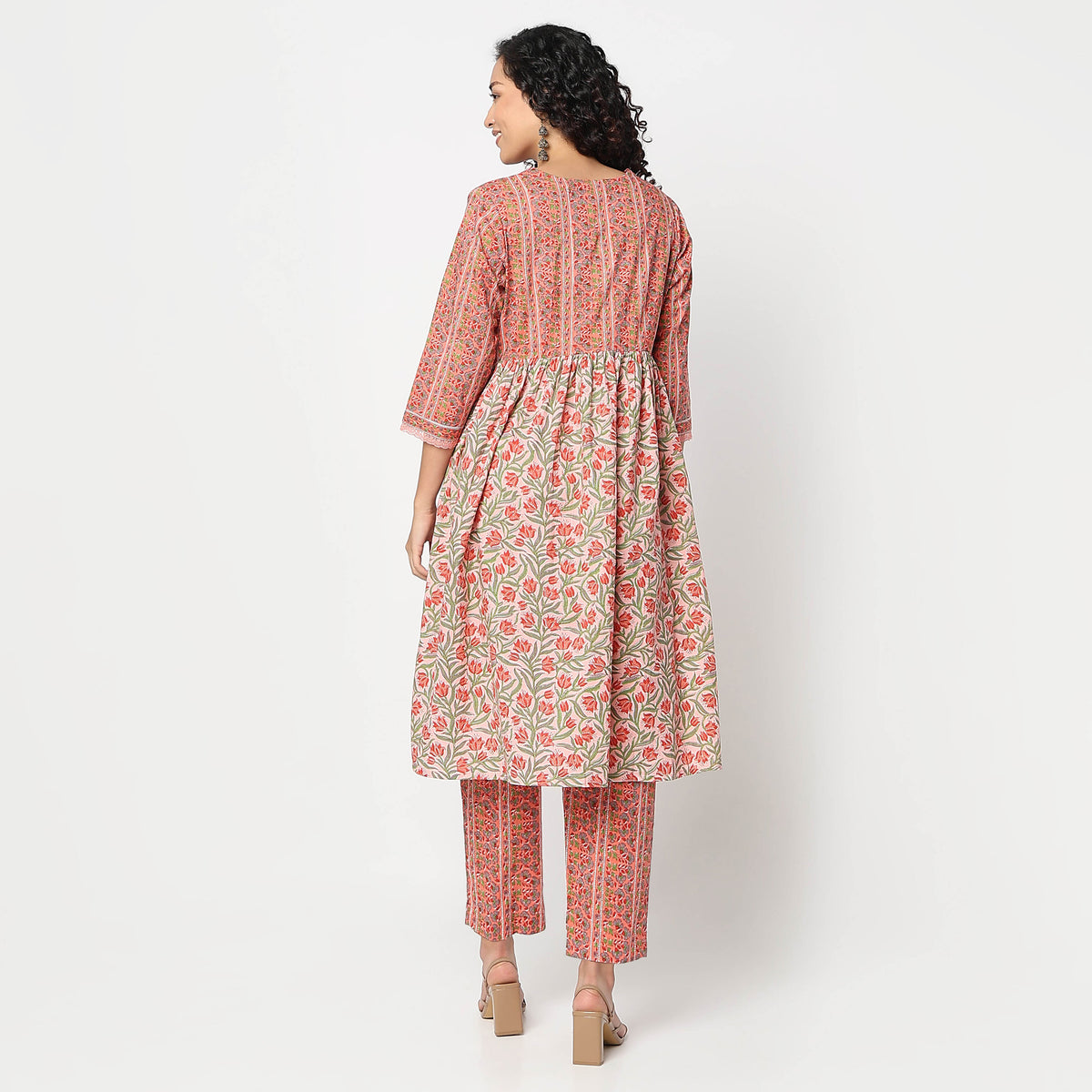Flare Fit Printed V-Neck Kurta with Pant Set