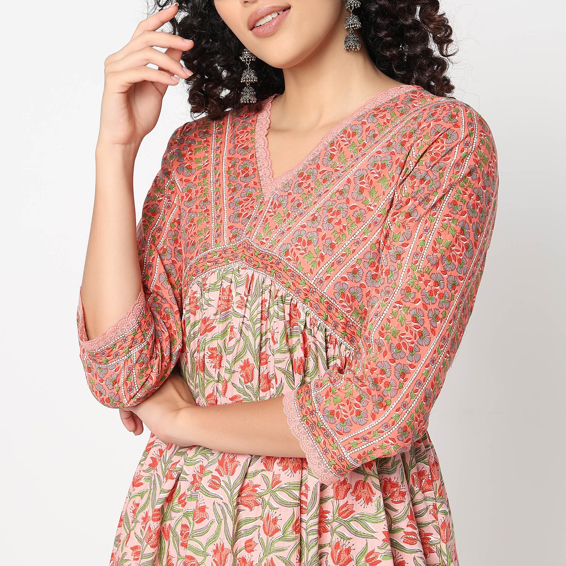 Flare Fit Printed V-Neck Kurta with Pant Set