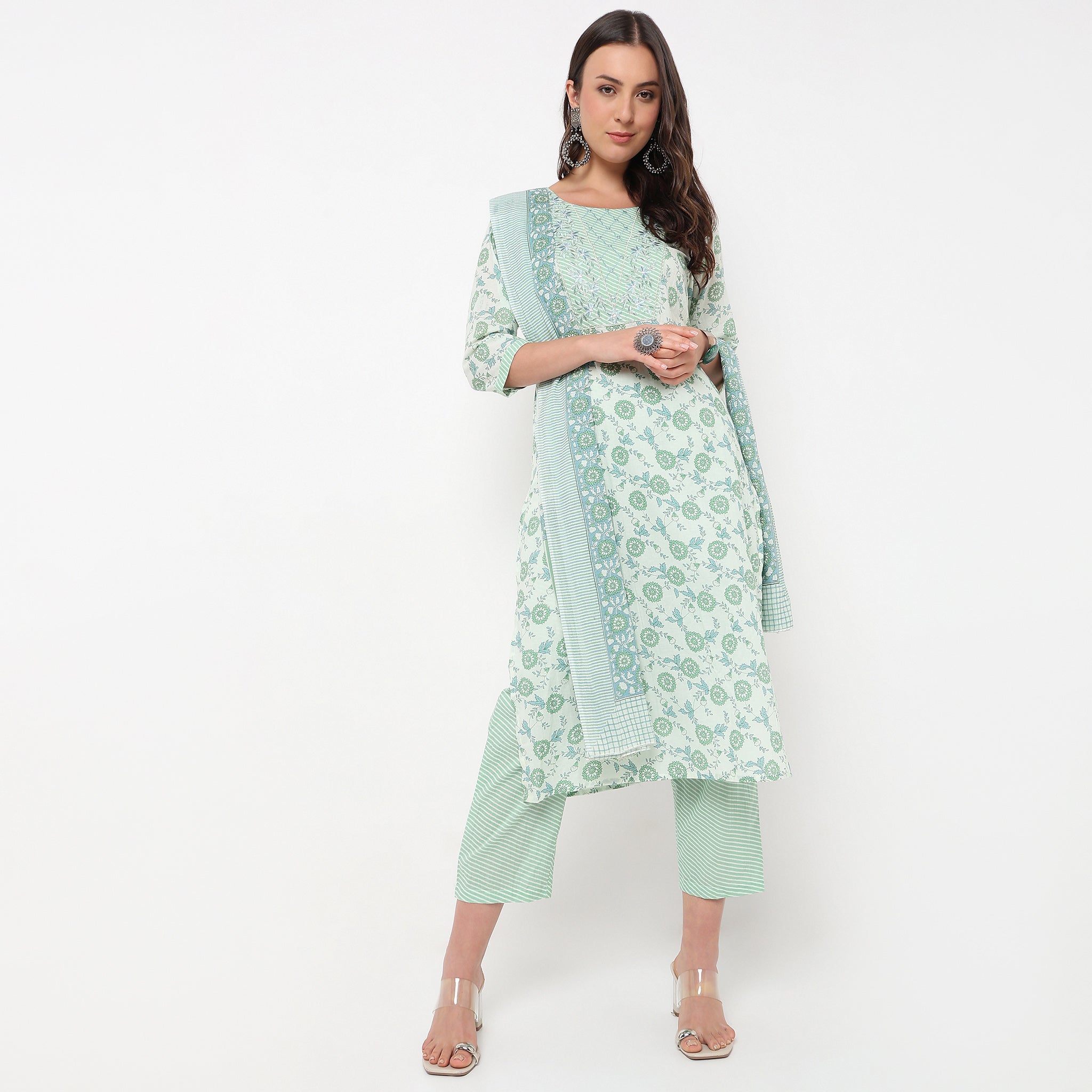 Straight Fit Printed Kurta and Pant with Dupatta Set