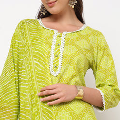 Straight Fit Printed Kurta and Pant with Dupatta Set