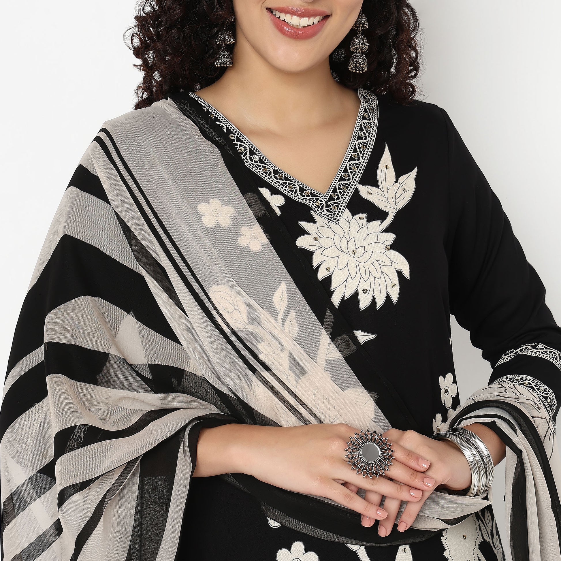 V-Neck Printed Kurta and Pant Set