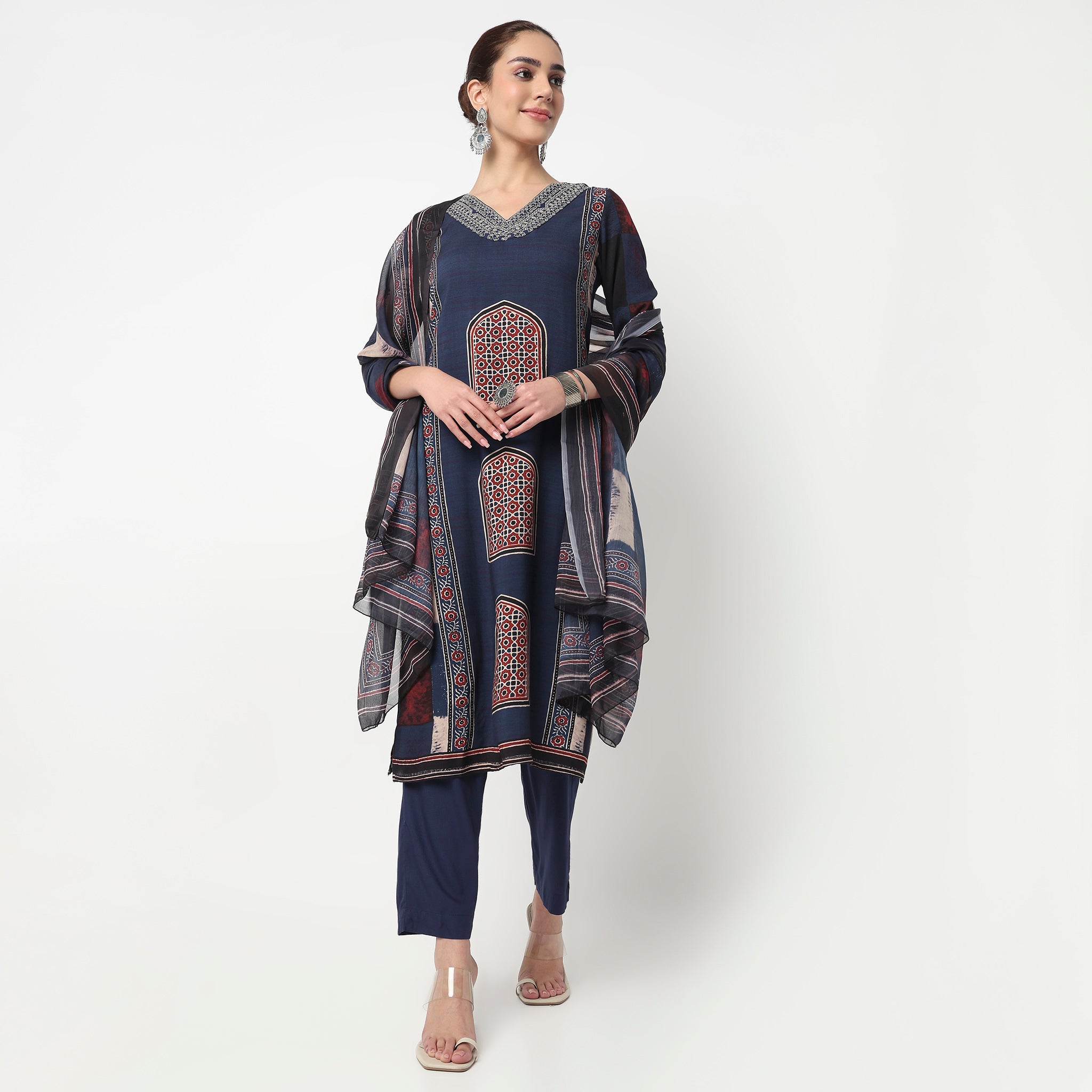 Printed Straight Kurta with Pant and Dupatta Set