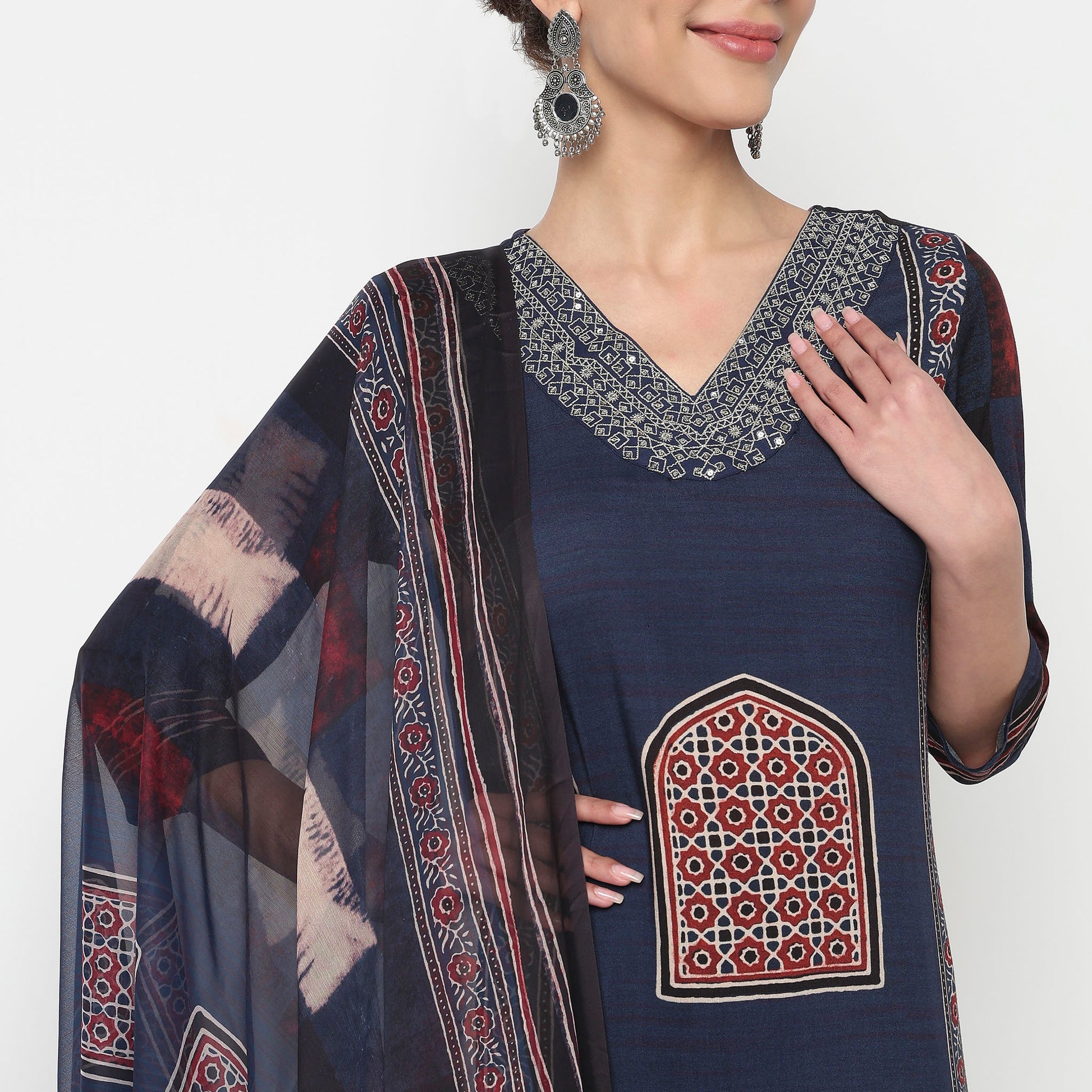 Printed Straight Kurta with Pant and Dupatta Set