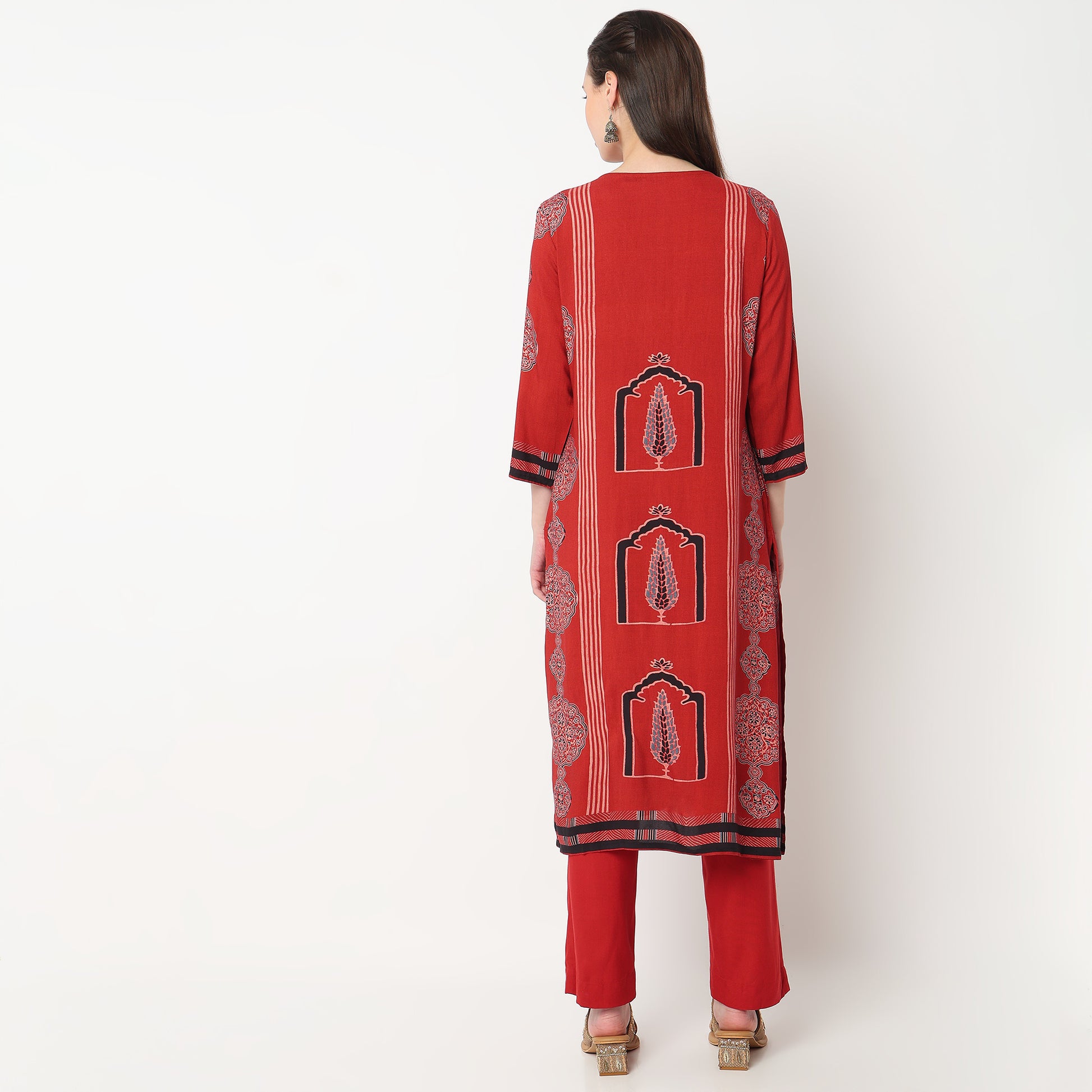 Printed V-Neck Straight Kurta with Pant Set