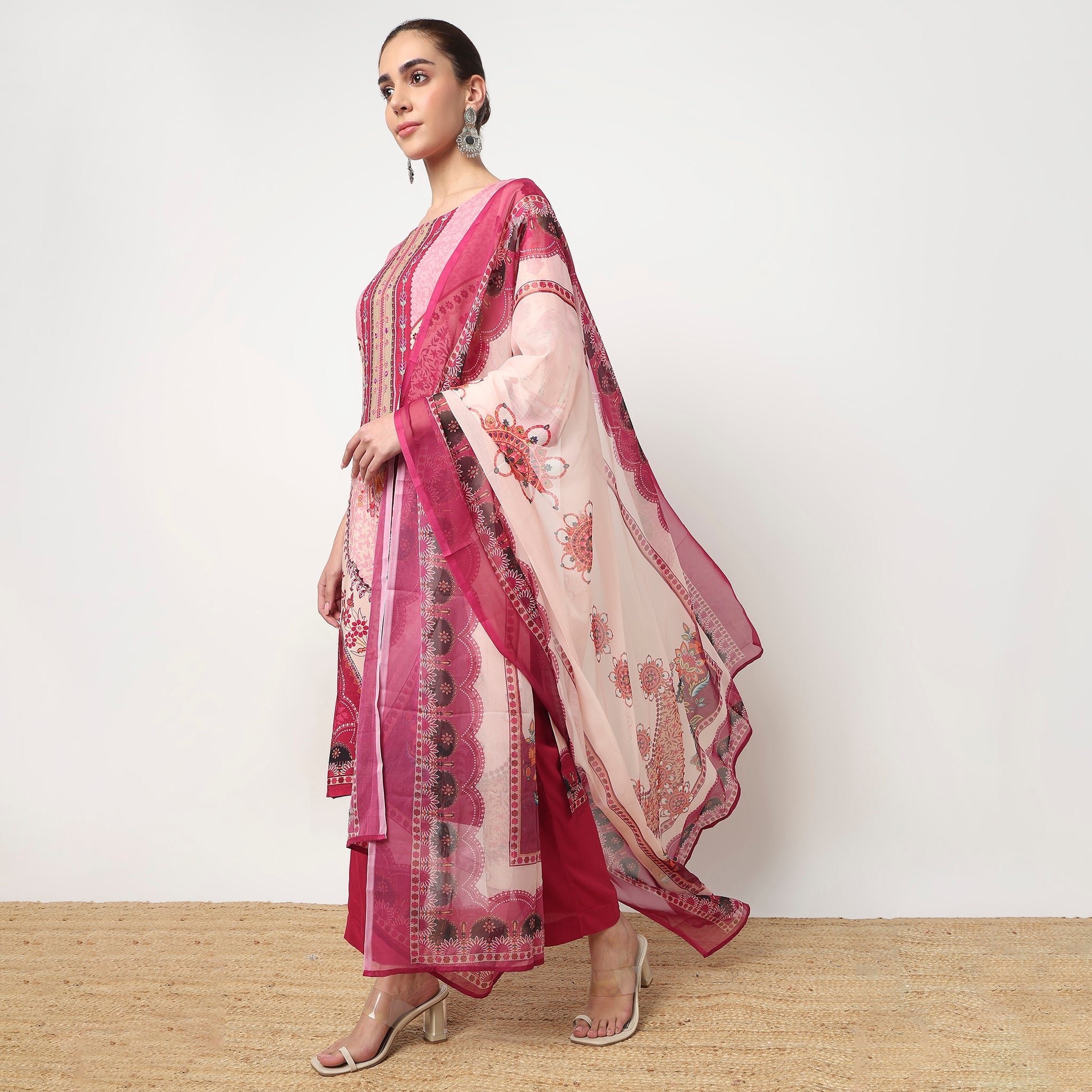 Printed Straight Kurta with Pant & with Dupatta Set