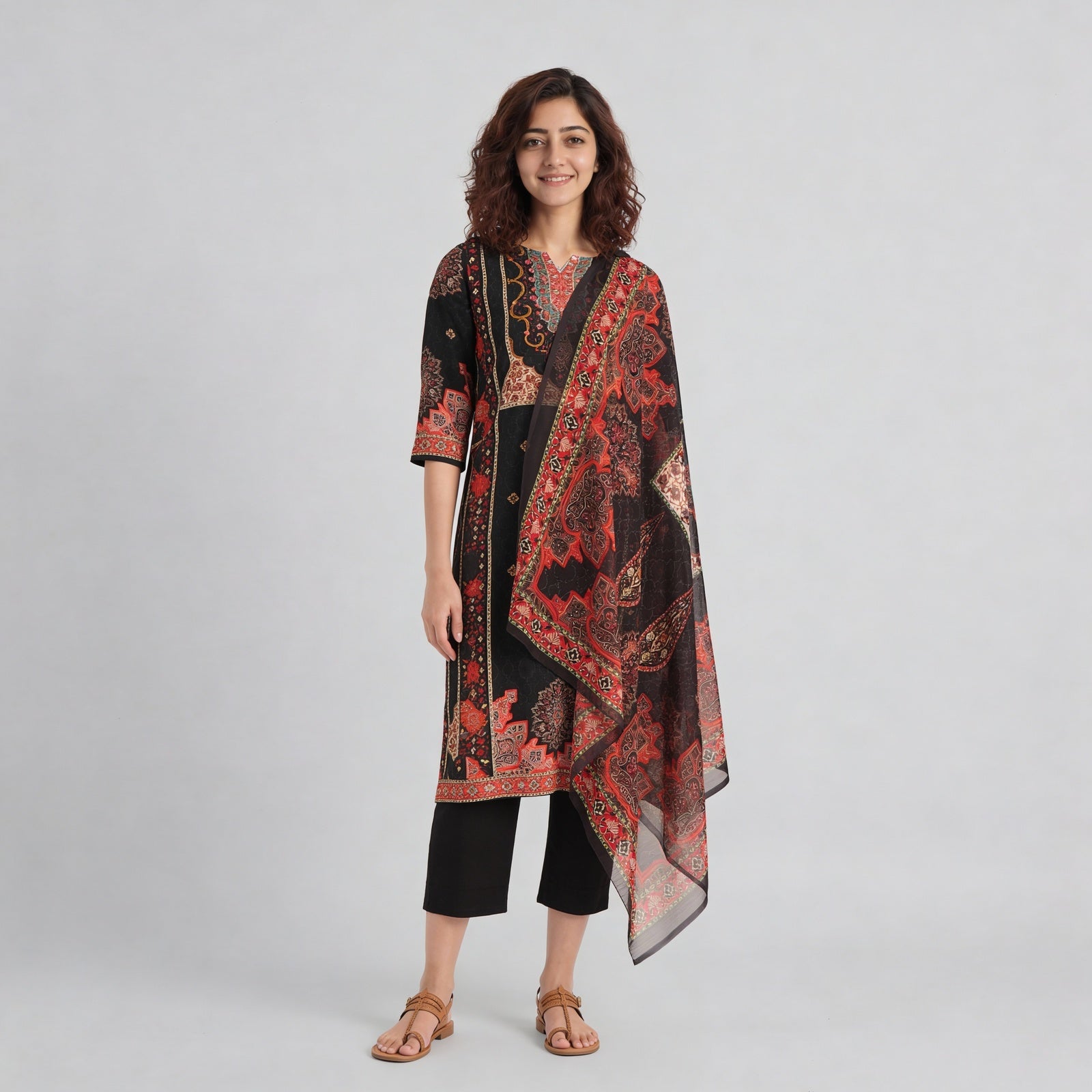 Printed Straight Kurta with Pant & with Dupatta Set