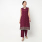 V-Neck Straight Kurta with Pant & with Dupatta Set