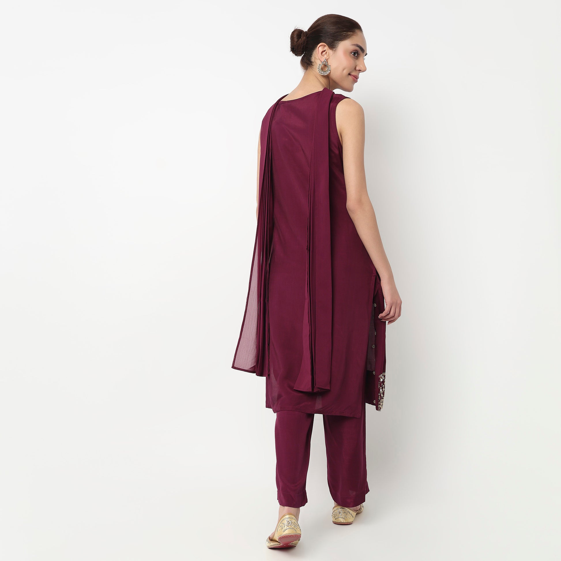 V-Neck Straight Kurta with Pant & with Dupatta Set