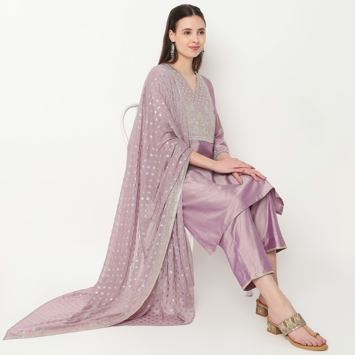 Embroidered Kurta with Pant & with Dupatta Set