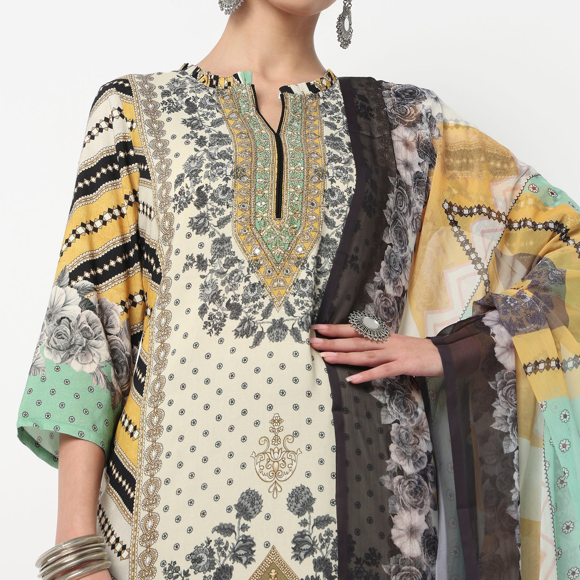 Printed Straight Kurta with Pant & with Dupatta Set