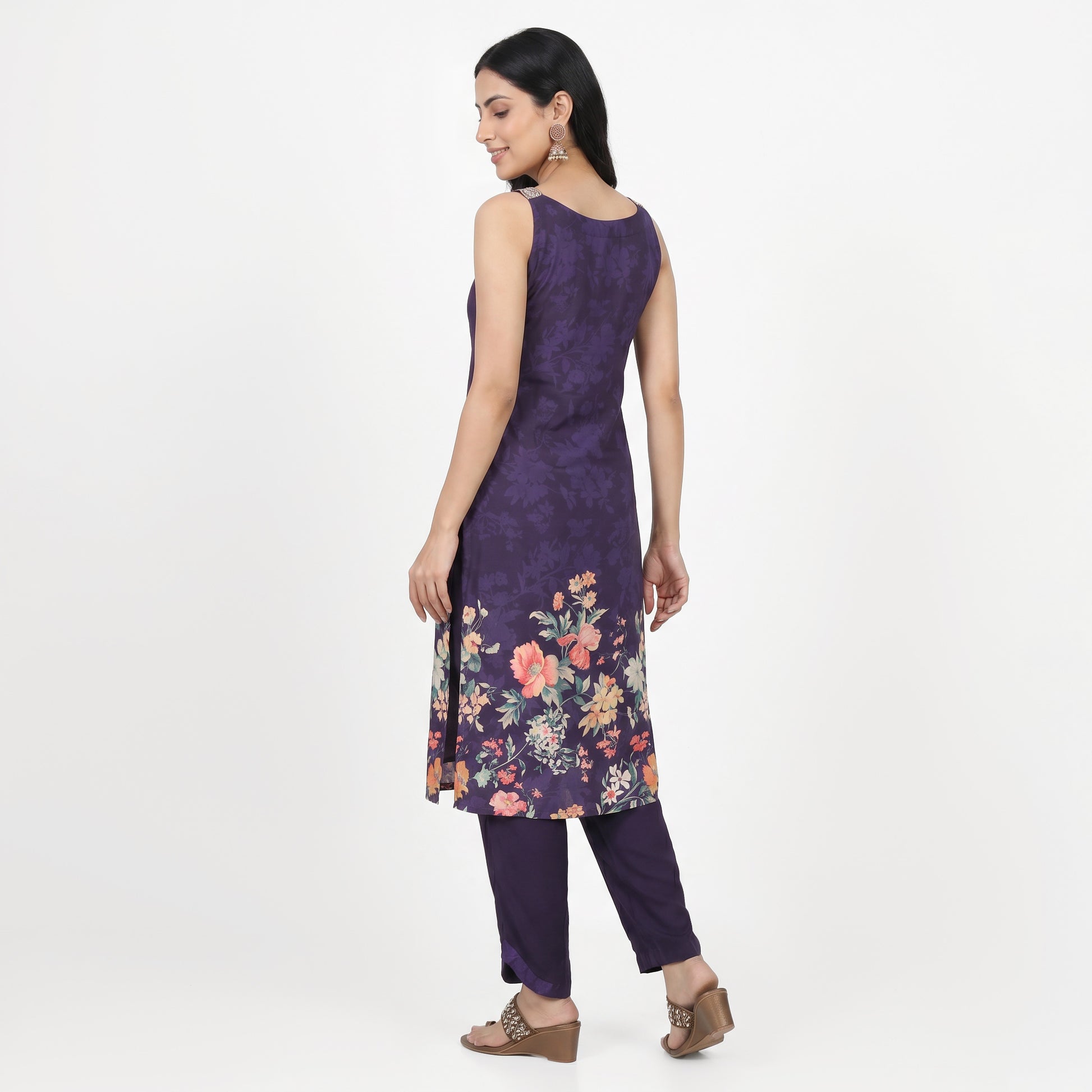 Printed V-Neck Kurta with Pant and Dupatta Set