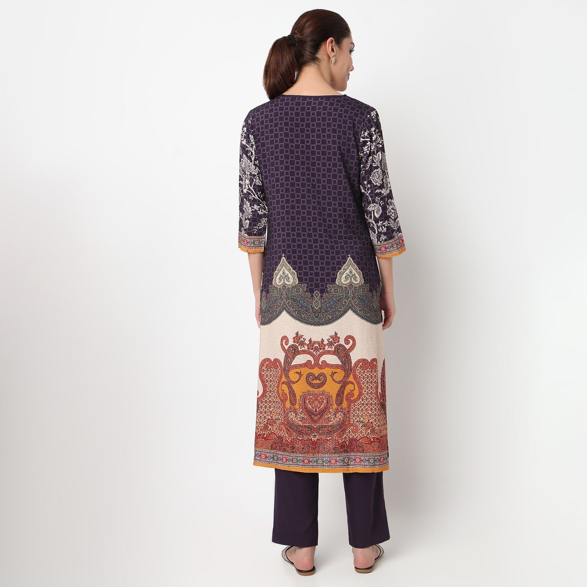 V-Neck Printed Kurta with Pant & with Dupatta Set