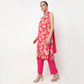 V-Neck Printed Straight Kurta with Pant & with Dupatta Set