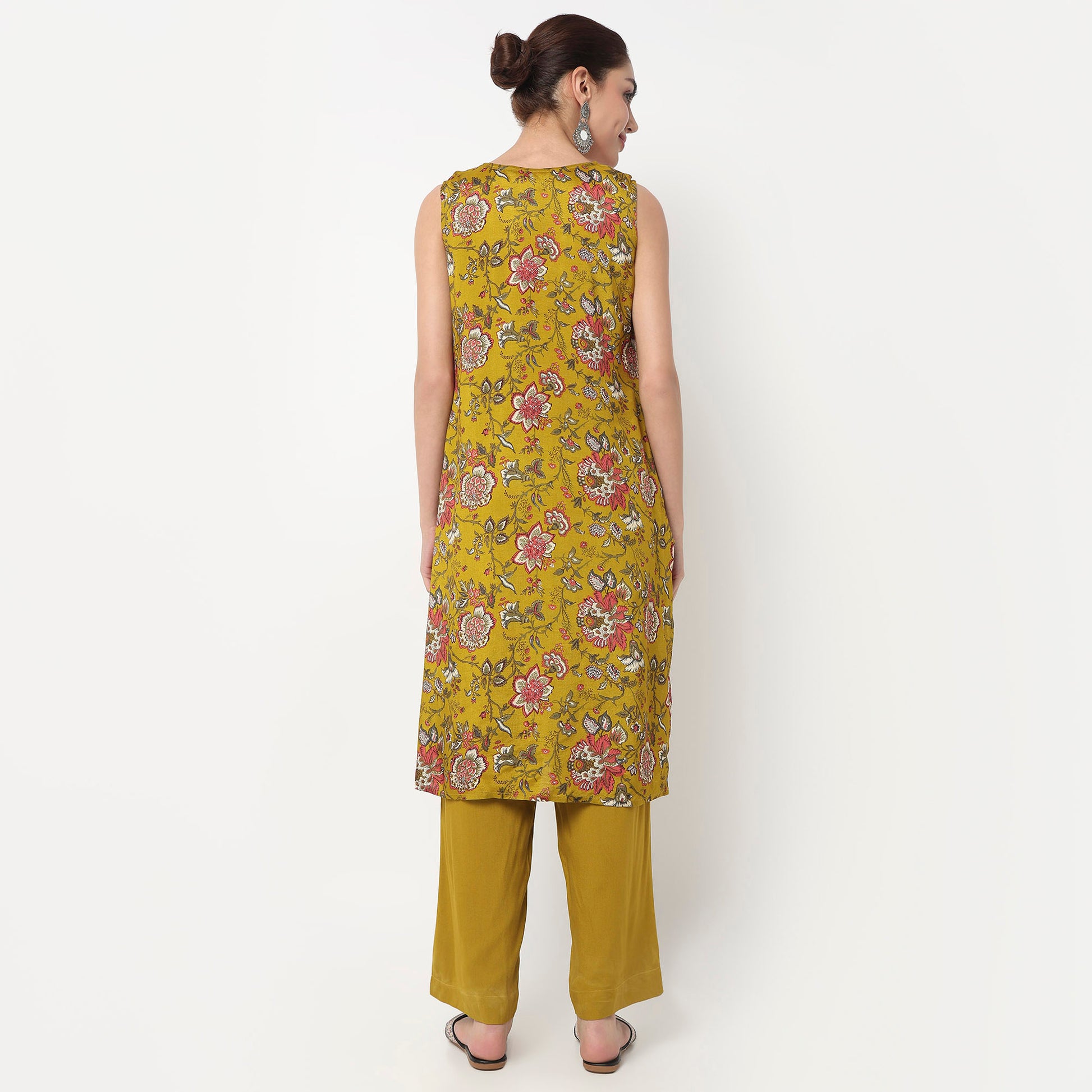 V-Neck Printed Straight Kurta with Pant & with Dupatta Set