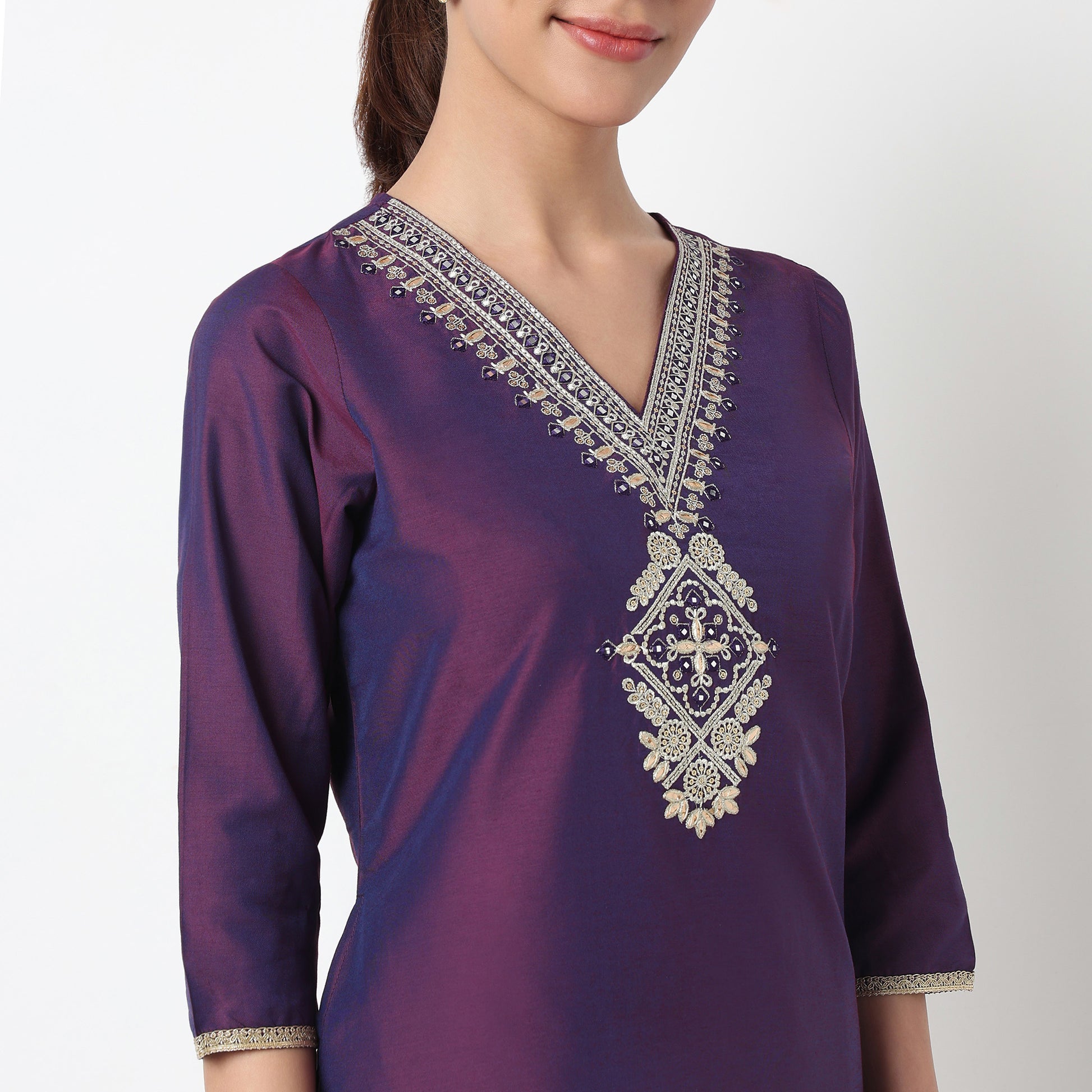 V-Neck Kurta with Pant & with Dupatta Set