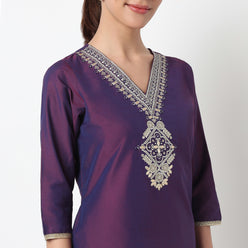 V-Neck Kurta with Pant & with Dupatta Set