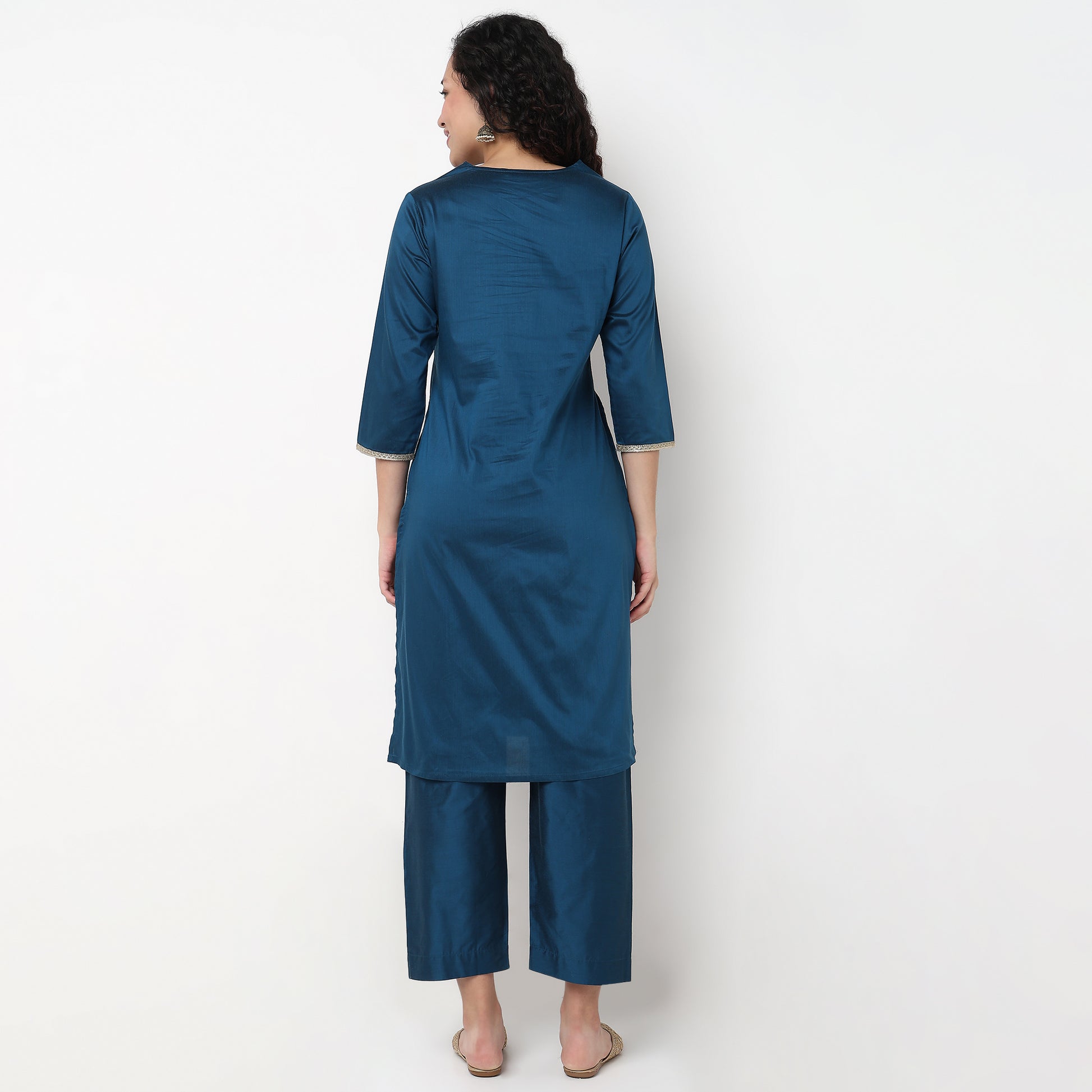 V-Neck Embellished Kurta and Pant with Dupatta Set