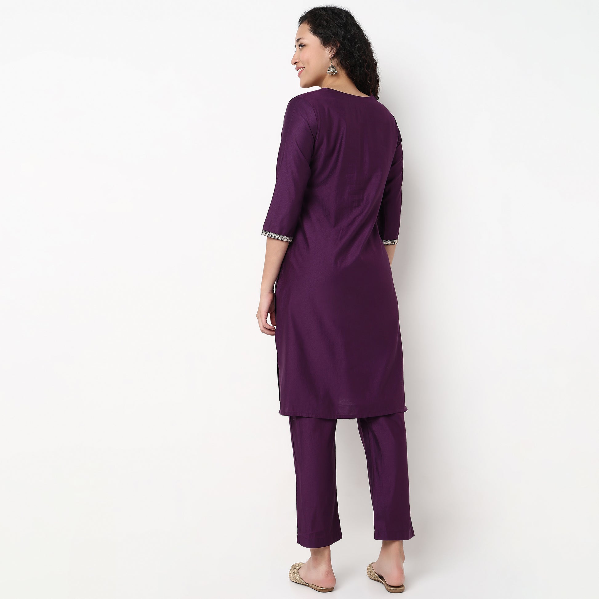 V-Neck Embellished Kurta and Pant with Dupatta Set