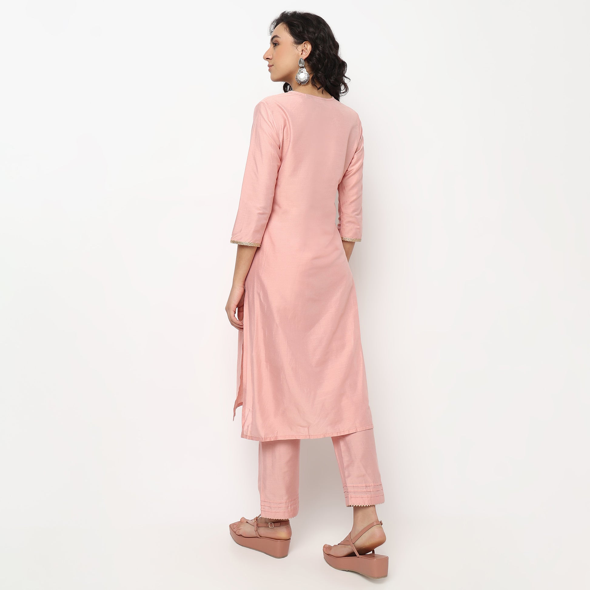 Buy Women Straight Fit Embroidered Three-Fourth Sleeve Kurta and Pant with Dupatta Set  - Style Union