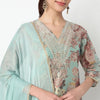 V-Neck Embroidered Kurta with Pant & with Dupatta Set