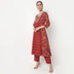Cotton Printed V-Neck Kurta with Pant & with Dupatta Set