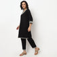 Buy Women Straight Fit Embroidered Bell Sleeve Kurta with Pant Set  - Style Union
