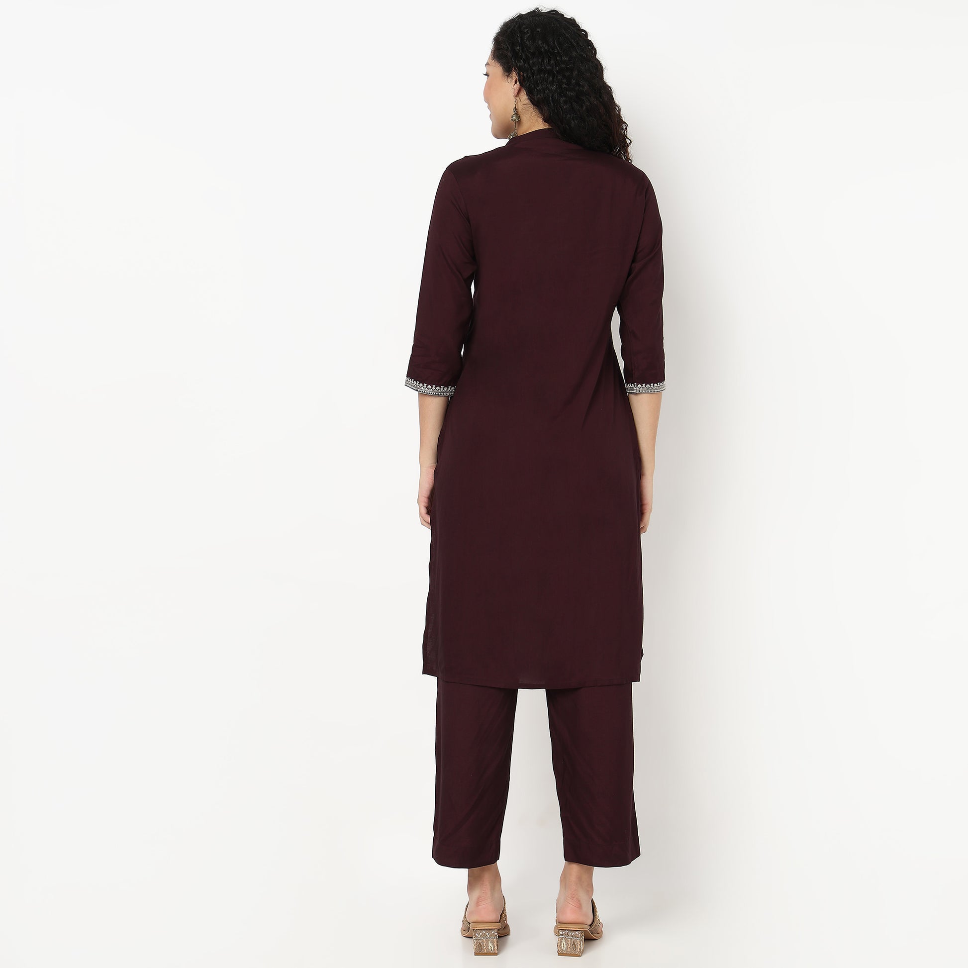 Band Collar Embroidered Kurta and Pant Set