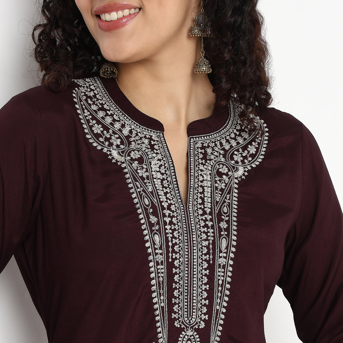Band Collar Embroidered Kurta and Pant Set