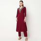 Embroidered V-Neck Kalidar Kurta with Pant Set