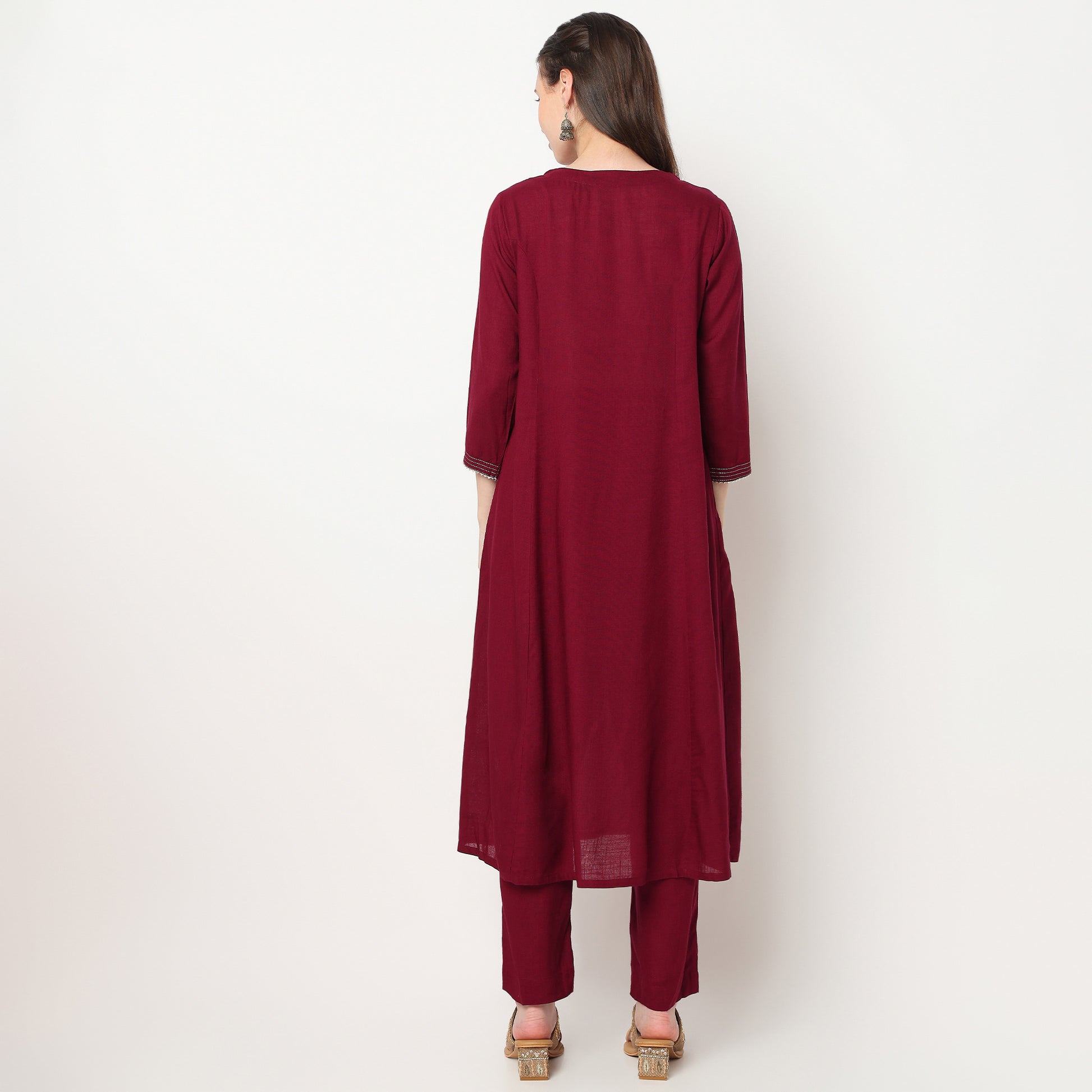 Embroidered V-Neck Kalidar Kurta with Pant Set