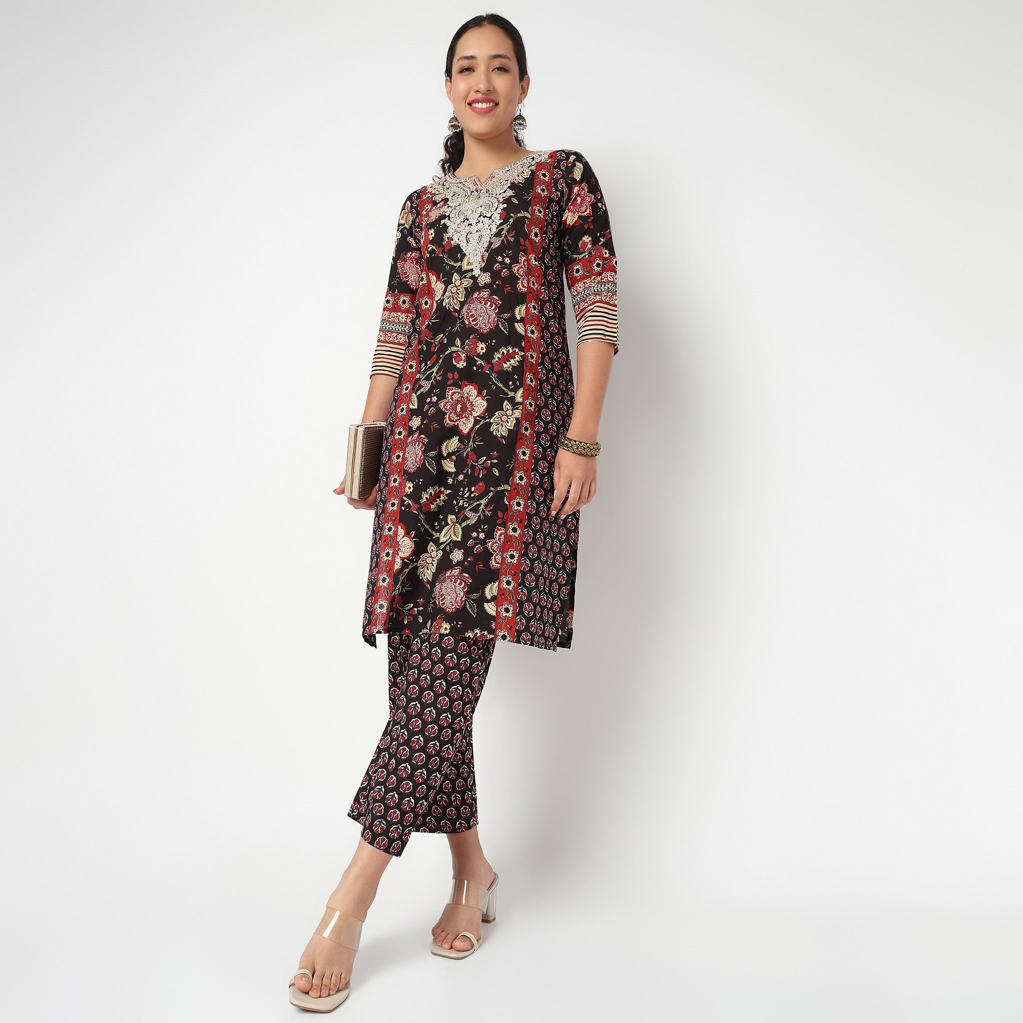 Embroidered Yoke Printed Kurta Set