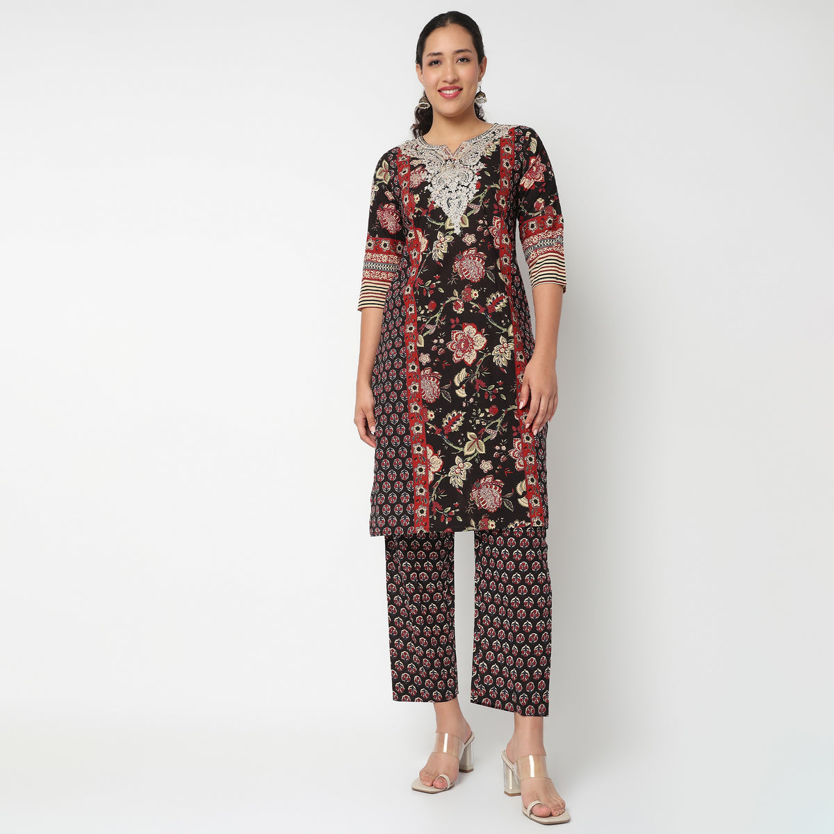 Embroidered Yoke Printed Kurta Set