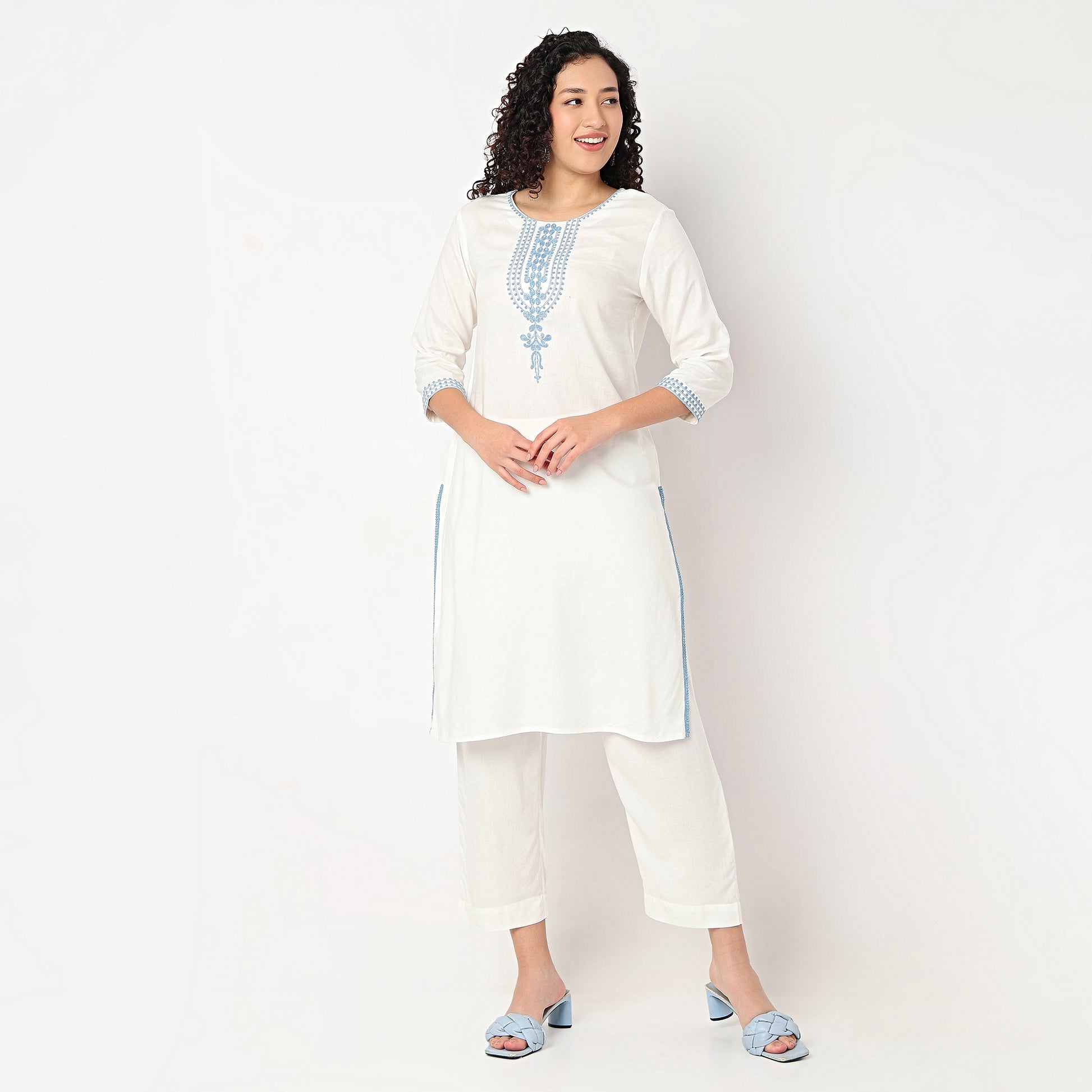 Embroidered Straight Kurta with Pant Set