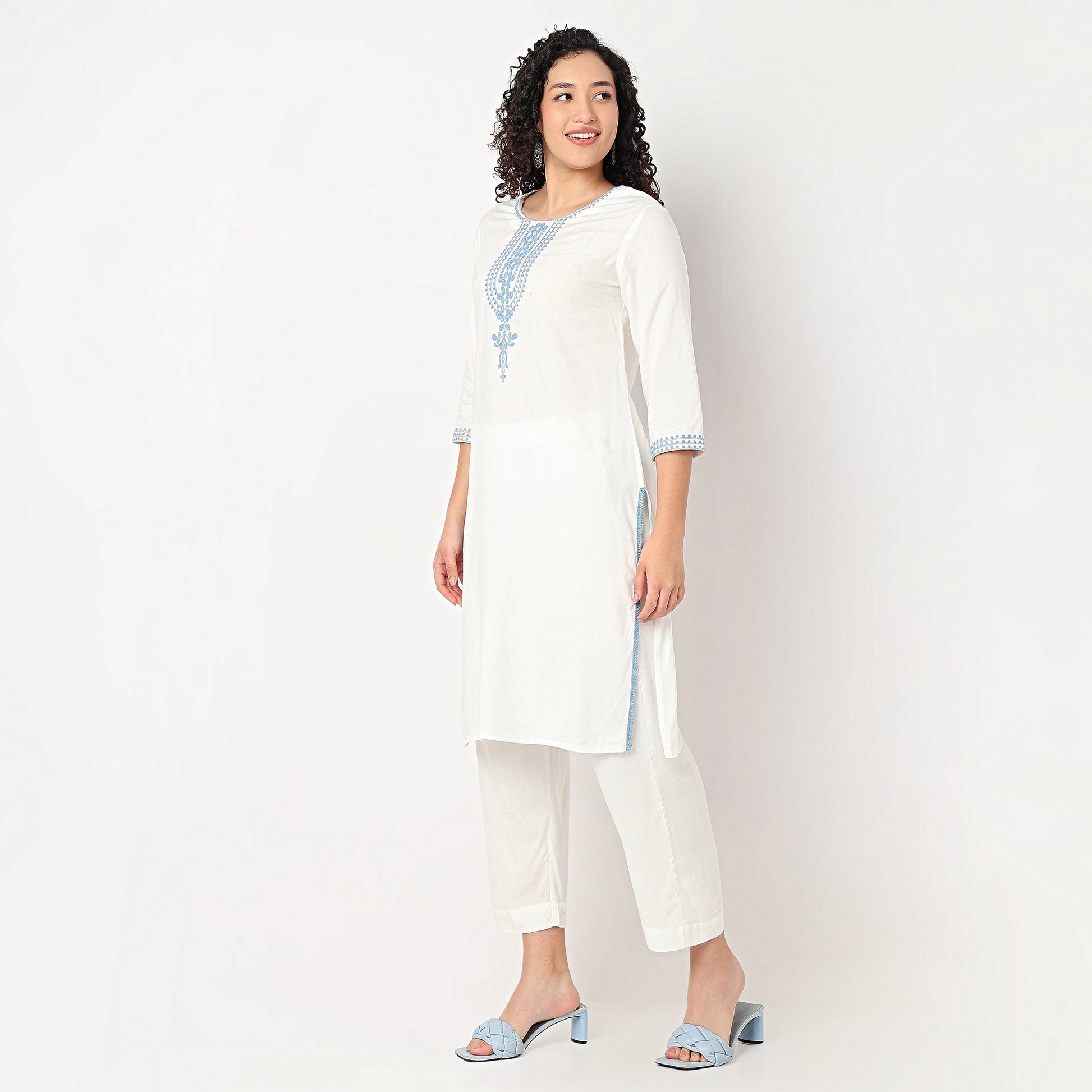 Embroidered Straight Kurta with Pant Set