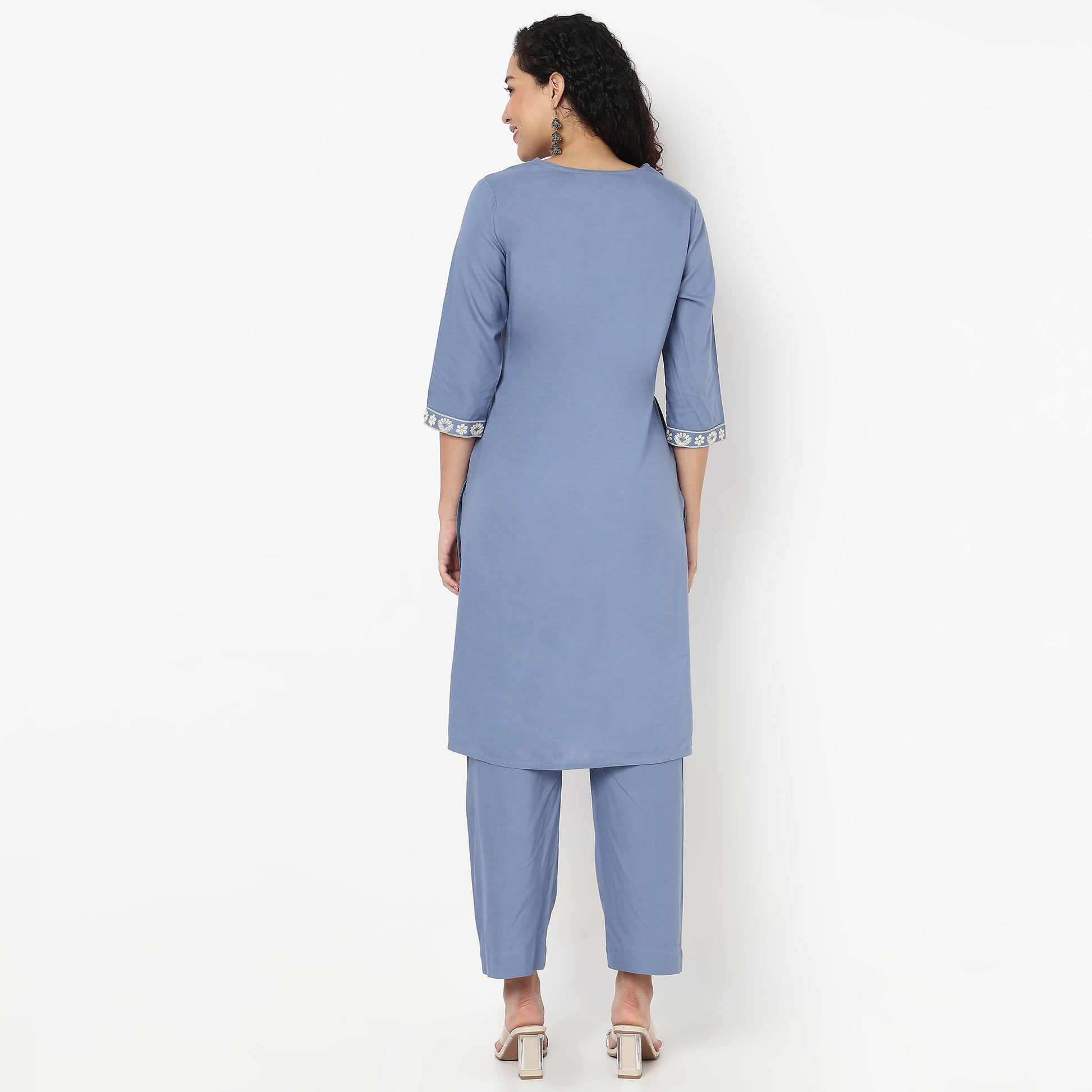 V-Neck Embroidered Kurta and Pant Set