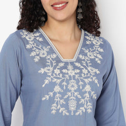V-Neck Embroidered Kurta and Pant Set
