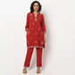 Buy Women Straight Fit Embroidered Three-Fourth Sleeve Kurta with Pant Set  - Style Union