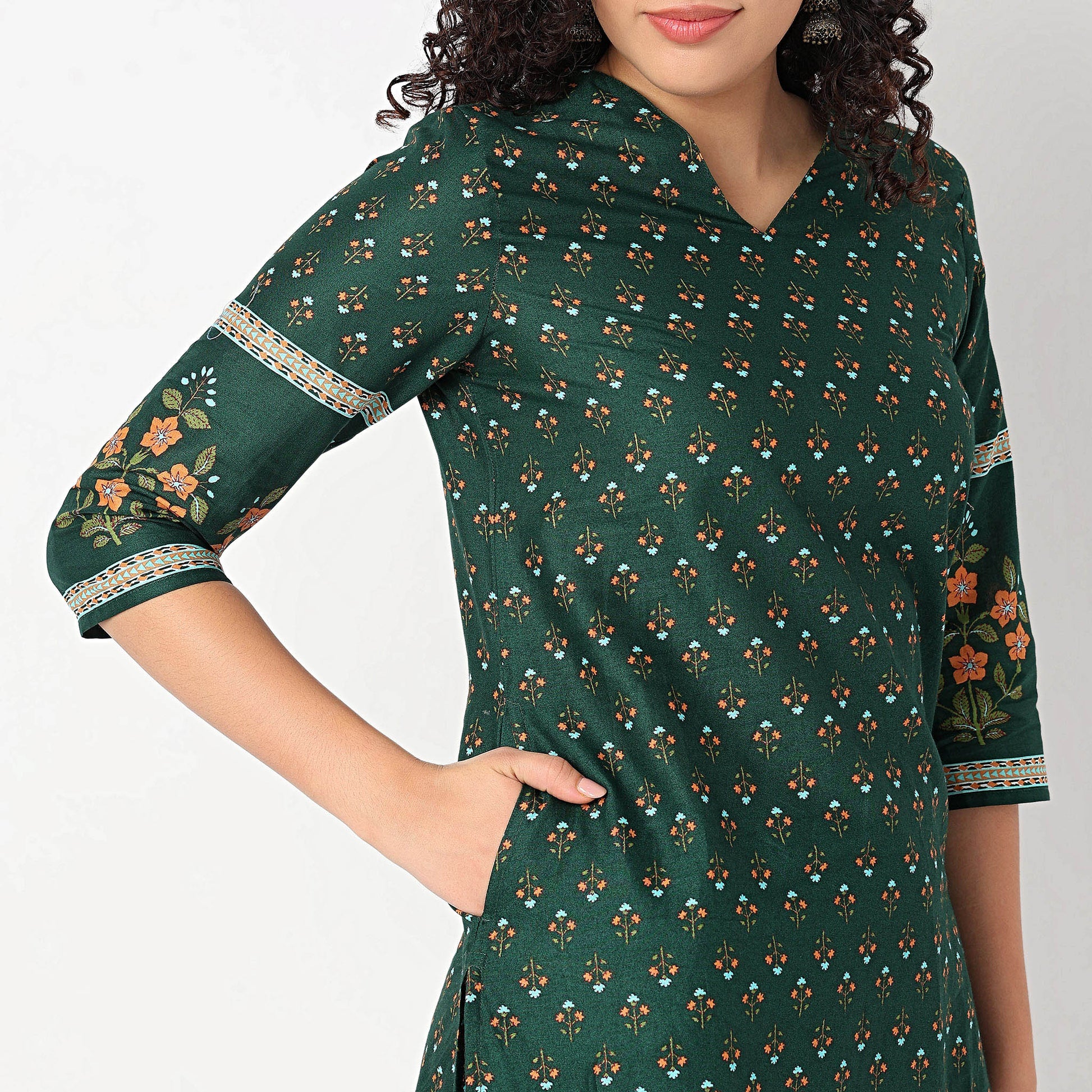 Printed V-Neck Straight Kurta with Pant Set
