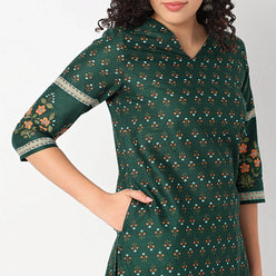 Printed V-Neck Straight Kurta with Pant Set