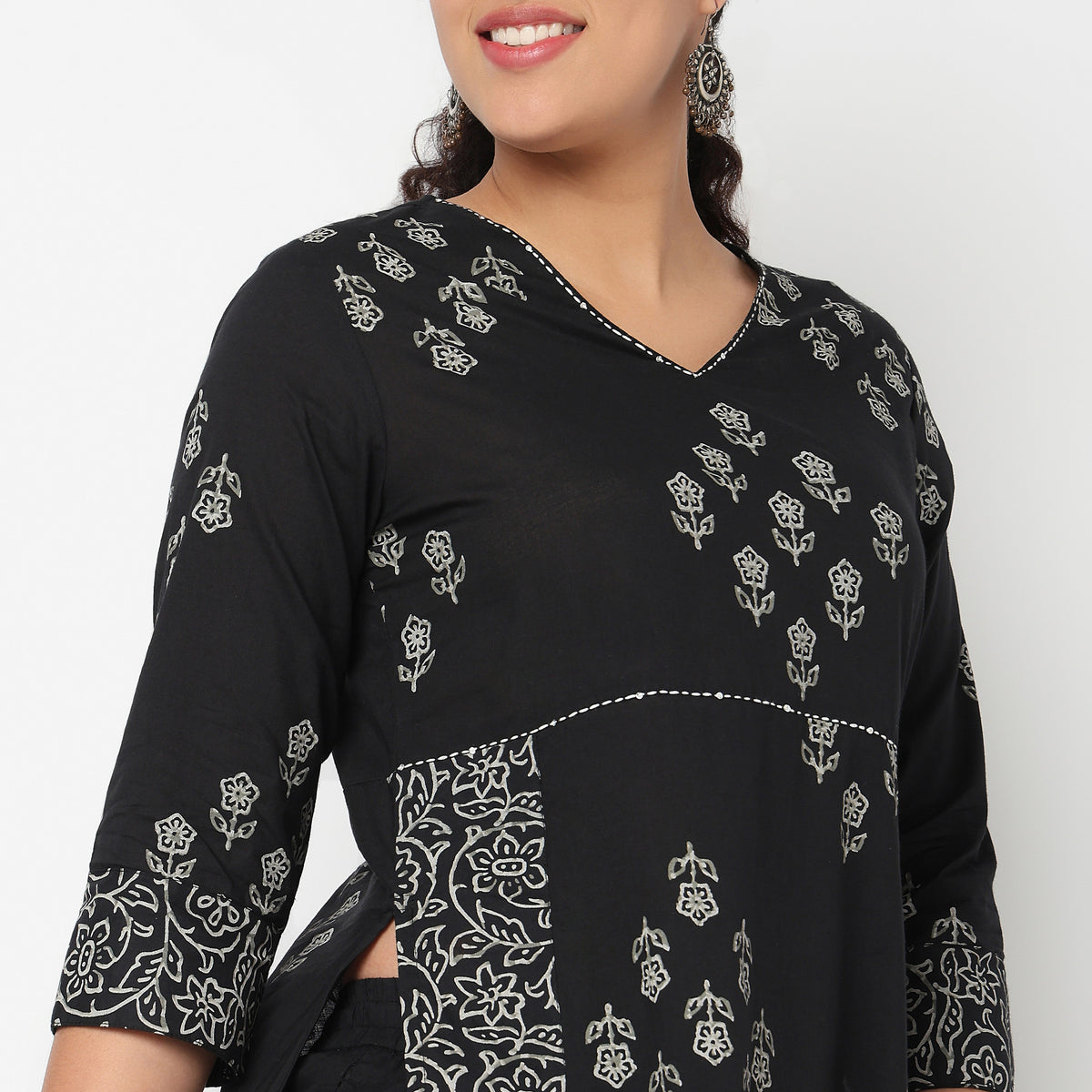 V Neck Printed A line Kurta Set