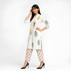 Band Collar Prinetd Flared Kurta and Pant Set