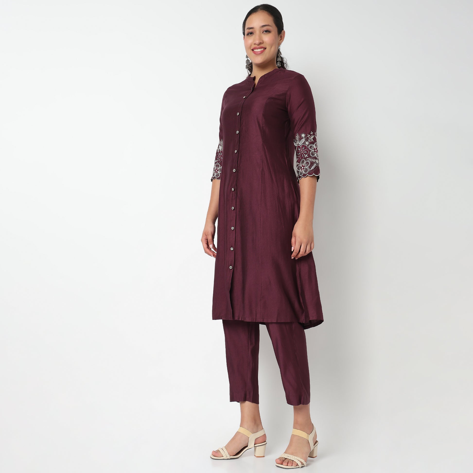 Full Placket Emroidered A line Kurta Set