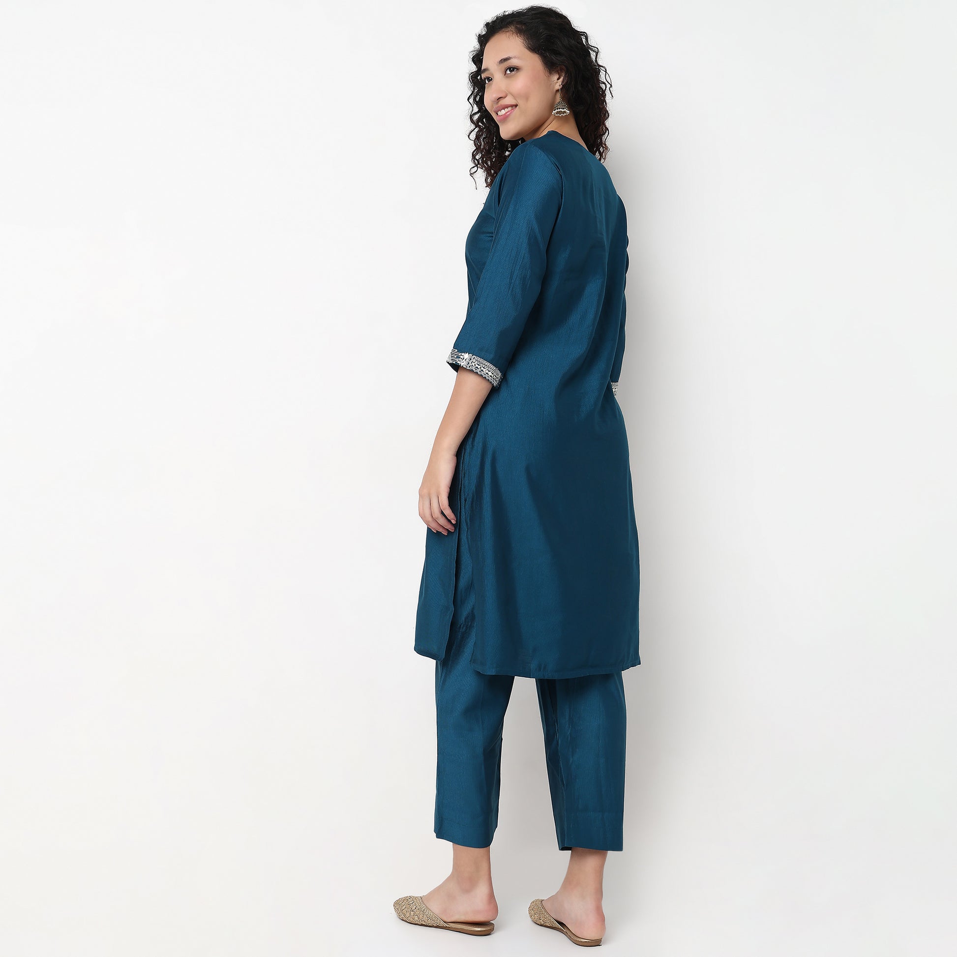 V-Neck Embroidered Kurta and Pant Set