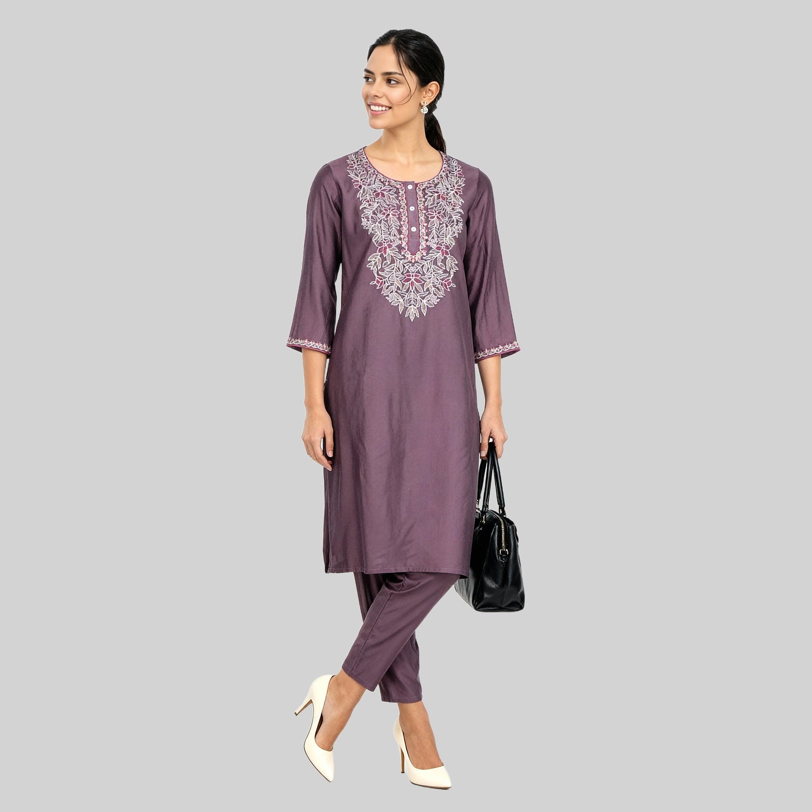 Embroidered Straight Kurta with Pant Sets