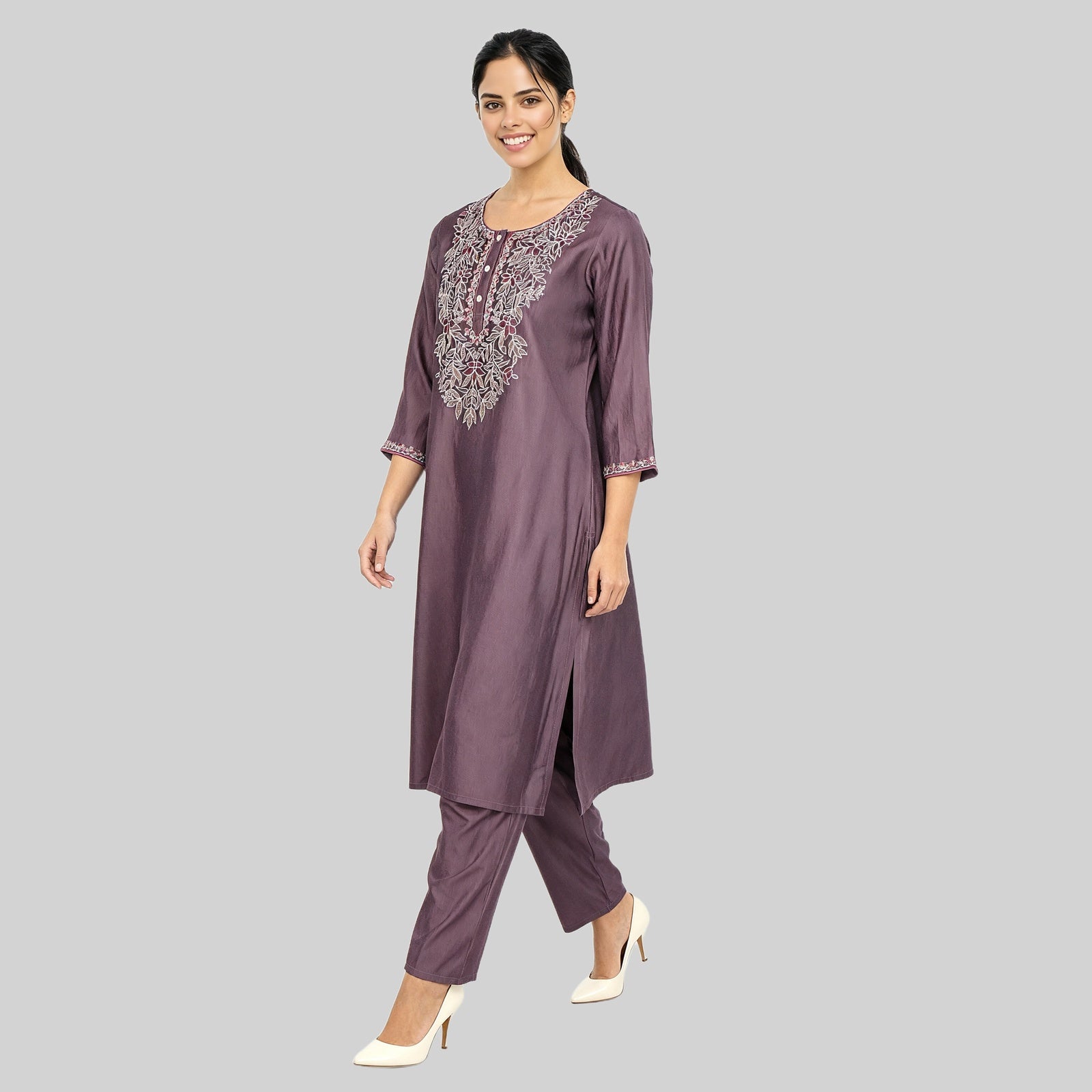 Embroidered Straight Kurta with Pant Sets