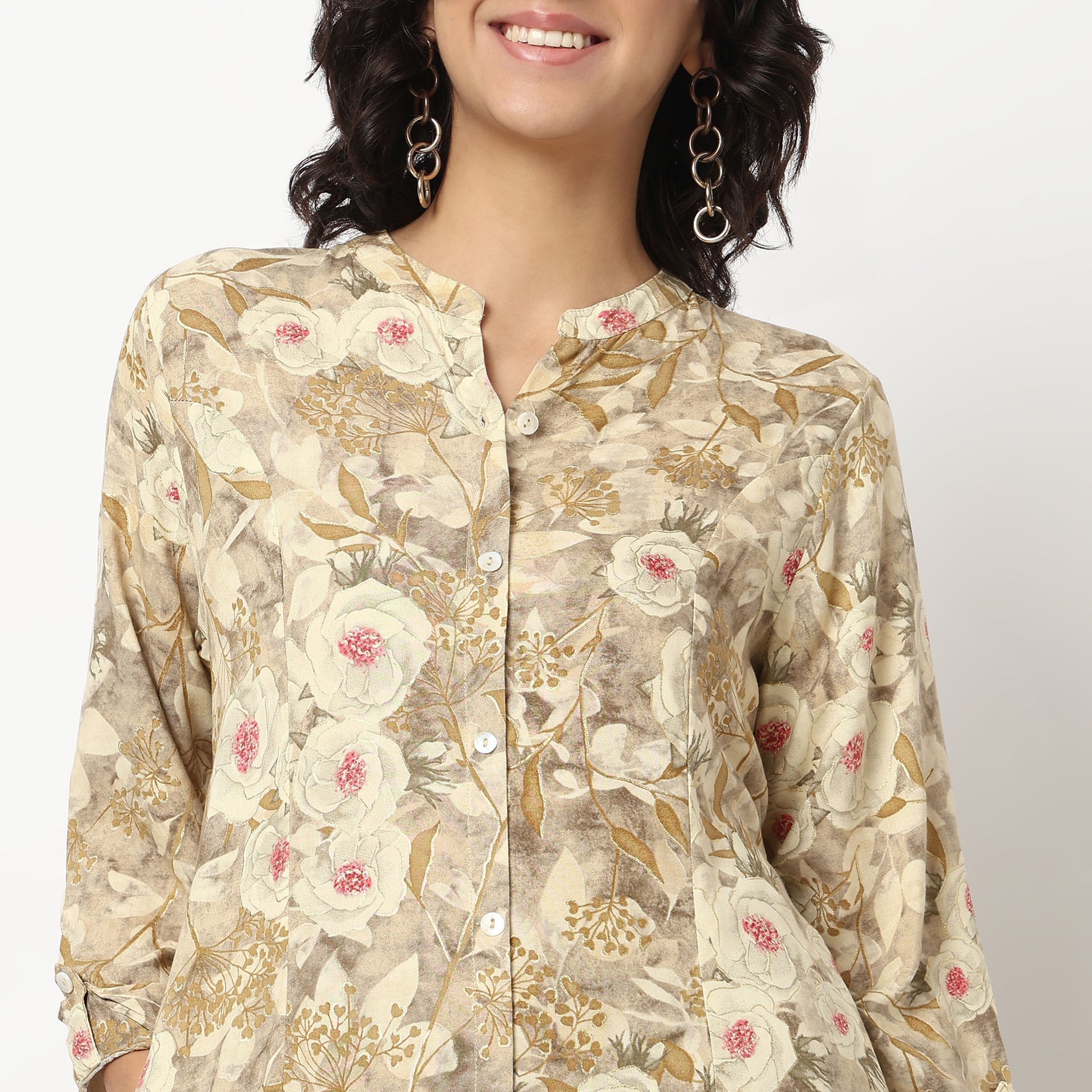 Buy Women Flare Fit Foil Print Three-Fourth Sleeve Kurta with Pant Set  - Style Union