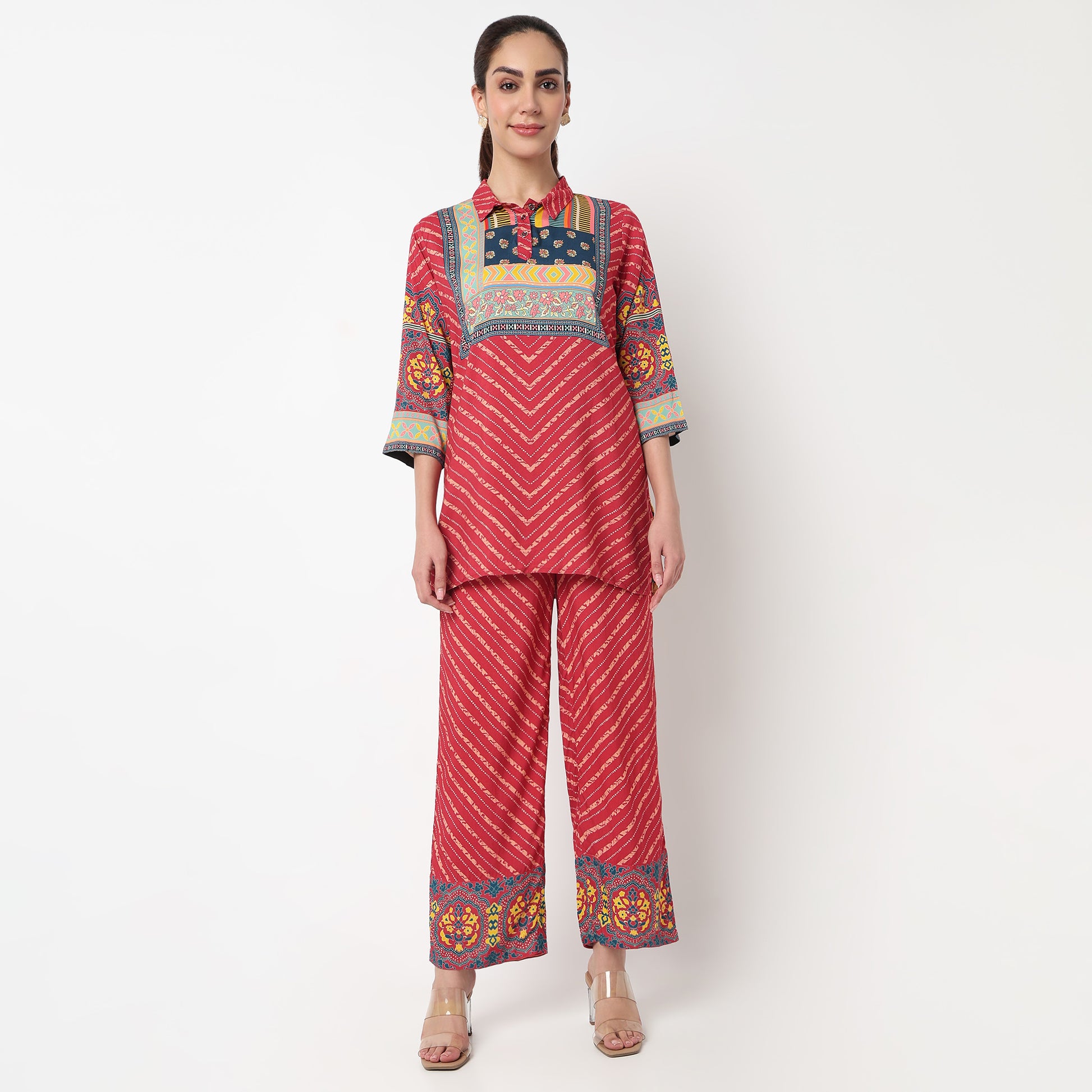 Printed Collar Kurta with Pant Set