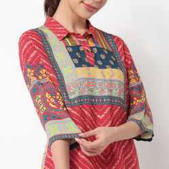 Printed Collar Kurta with Pant Set